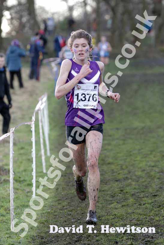 Elizabeth Potter on hder way to 3rd place in the 2013 BUCS Cross Country Championships.
